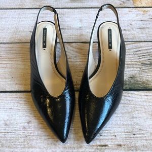 Black Leather Slingback Kitten Heels | Zara